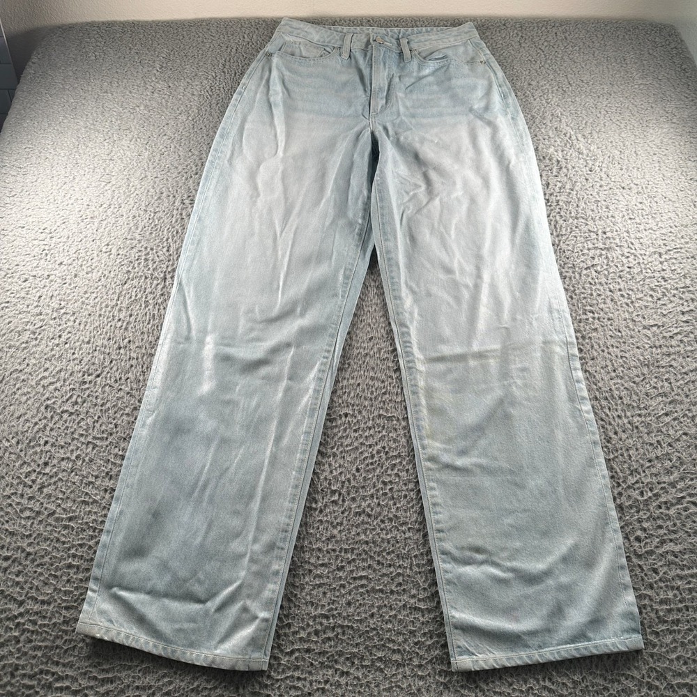 VIAVIA Jeans Womens 26 Straight Leg Light Blue‎ Waxed High Rise Stretch USA